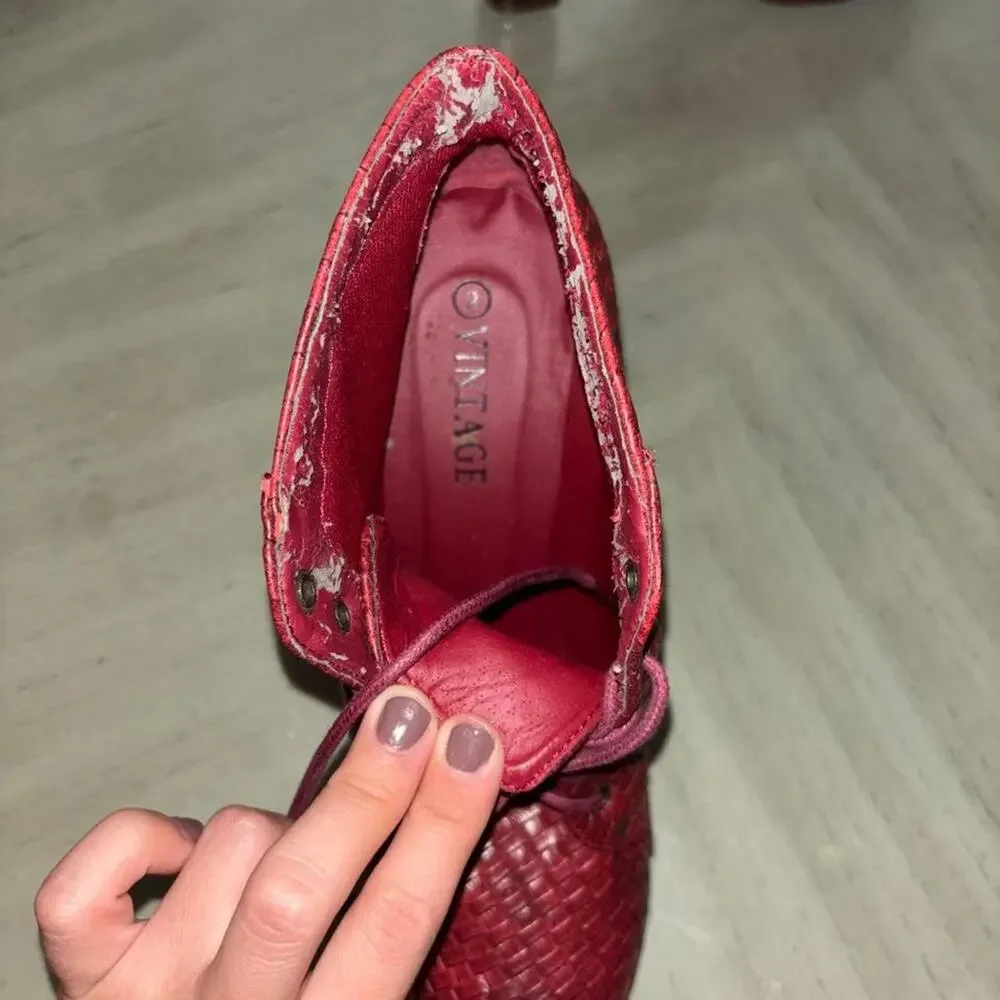 Vintage red woven platform boots